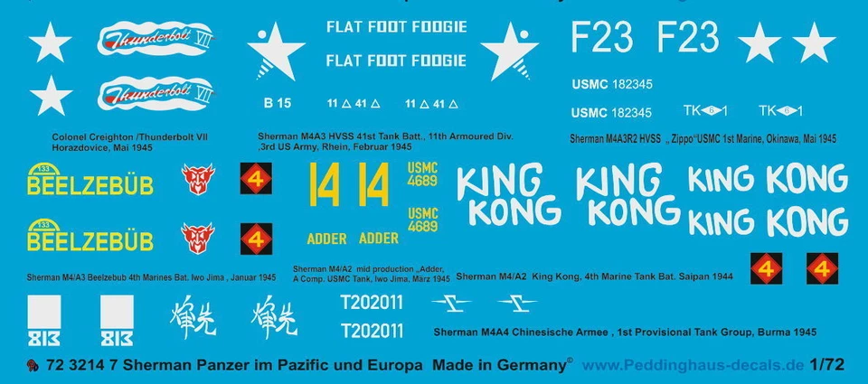 Peddinghaus 1/72 3214 7 Diversi Sherman Carro Armato IN Europa E Asia - Immagine 1 di 1