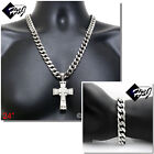 24"Stainless Steel 11x5mm Silver Chain Bracelet Cubic Zirconia Cross Pendant*N7