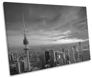 Kuwait City Skyline Sunset B&W SINGLE CANVAS WALL ART Framed Print - Picture 1 of 1