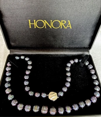 Honora Black/Purple Cultured Freshwater Pearl Necklace W/ 925 Sterling Clasp 16" - Image 1 of 4