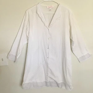 Camisa de noche blanca con botones etiqueta rosa OSCAR DE LA RENTA talla S algodón  - Imagen 1 de 7