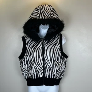 Ashley By 26 International gefütterte Weste Zebra gestreift Damen XL Kapuze mit Fellbesatz  - Bild 1 von 11