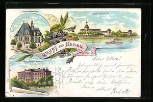 Lithographie Hanau, Schloss Philippsruhe, Französische Kirche, Zeichen-Akademie  - Picture 1 of 2