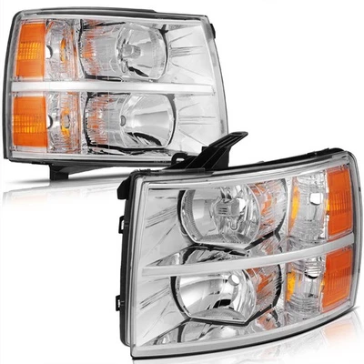 Conjunto de faros cromados para 07-14 Chevy Silverado 2500 3500 delantero izquierdo+derecho Foto 1 de 4