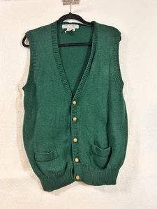 Vintage 70er 100% Wolle grün Pullover Weste Opa braun Knopfleiste Golftaschen - Bild 1 von 6