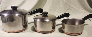 Vtg. Revere Ware Set Copper Bottoms Set Of 3 (2 With Lids) - Picture 1 of 13