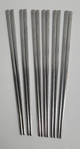 6 Pairs Of 9 Inch Stainless Steel Reusable Flat Chopsticks - Picture 1 of 2