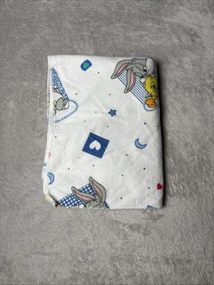 Vintage Baby Looney Tunes Blanket Sleepy Sleeping Bugs Tweety Heart Star 26"x35" - Image 1 of 4