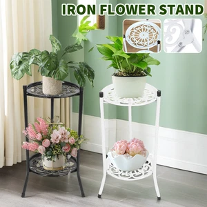 2 Tier Metal Iron Flower Plant Pot Display Stand Shelf Garden Indoor 50cm Tall - Picture 1 of 16