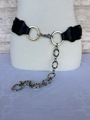 Chico's Black Leather Belt With Silver Adjustable Chain Boho Women's Size Small - Image 1 of 4