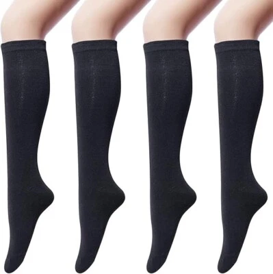 Calcetines deportivos informales a rayas de algodón tejidos hasta la rodilla para mujer Foto 1 de 4