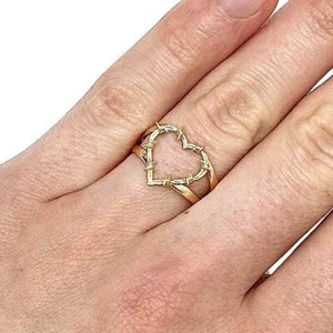 14K Gold Barbed Wire Open Heart Cocktail Ring - Picture 1 of 5