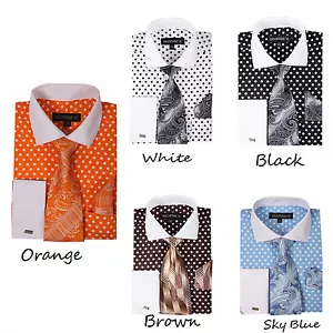 Camisa 100% algodón con corbata y hanky, diseño de lunares por estilo Georges AH613 - Imagen 1 de 13