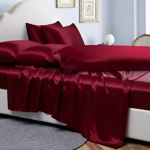 7Pcs Faux Silky Sheet Set Cooling Wrinkle Free Bedding Sheet Set w/ 5 Pillowcase - Picture 1 of 30