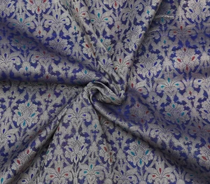 Grayish Blue Jacquard Brocade Silk Fabric Craft Sewing Wedding Dress By The Yard - Picture 1 of 7