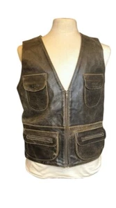 Contempo Casuals Vest Brown Rustic Leather Large Zipper Biker Vintage Western - Picture 1 of 9