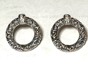 NEW BALI COUTURE STERLING SILVER/18K GOLD POSTED CIRCLE DROPS WITH STONE ACCENTS - Picture 1 of 6