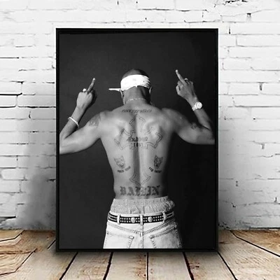 Тупак Шакур музыка звезда портрет черно-белый палец художественный плакат печать. Отличный домашний декор - Изображение 1 из 4