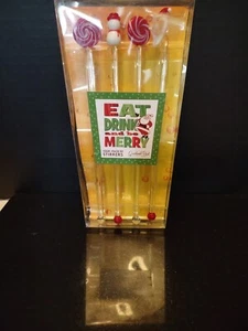Vintage Christmas Glass Swizzle Cocktail Stirrers  Set Of 4. New - Picture 1 of 6