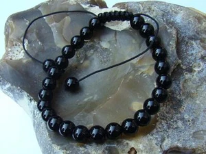 Men's Gemstone beaded Bracelet all 8mm NATURAL BLACK STONE beads - Picture 1 of 2