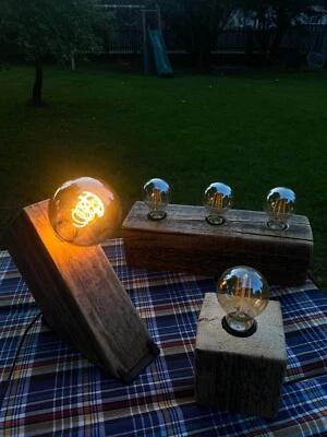 Rustic stylish old school style wood lamp with led bulb - Image 1 of 2
