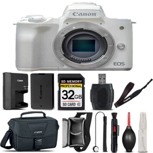 Canon EOS M50 II DSLR Camera (Body, White) + Canon Case 100ES - 32GB Kit - Picture 1 of 6