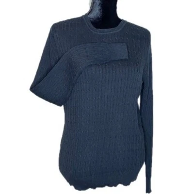 Kim Rogers Womens Cable Knit Black Sweater M 100% Cotton Long Sleeve Crew Neck - Image 1 of 4