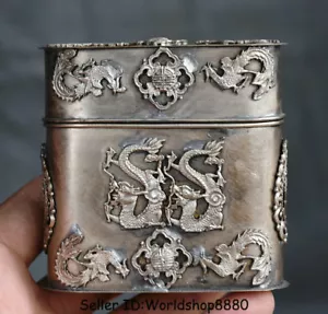 3 Zoll seltene alte China Silber Dynastie Palast Drache Phönix Zigarettenbox Coccoloba - Bild 1 von 6