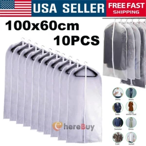 10Pcs Garment Bag Travel Suit Dress Storage Clear Cover Full Zipper Coat Carrier - Picture 1 of 13
