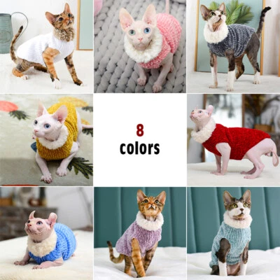 Gatos sin pelo Esfinge Gato Chenilla Cálido Terciopelo Cuello de Piel Suéter Chaqueta Tejida Foto 1 de 4