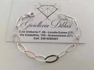 SOLID 18K WHITE GOLD BRACELET ALTERNATE 6mm WIDTH OVALS RHOMBUS 19cm 7.5 INCHES - Picture 1 of 9