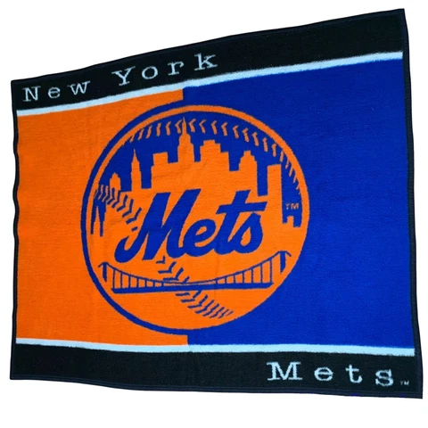 New York Mets Biederlack Stadium Blanket Throw MLB 56" x 48" Made in USA Vintage Cover
