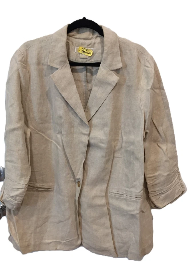 Michael Kors Blazer Womens 18W Beige 100% Linen Suit Office Career 3/4 Sleeve - Image 1 of 4