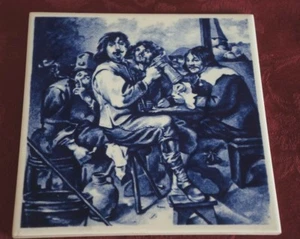METTLACH HOLLAND HAND PAINTED DRINKING THEMED TILE - Picture 1 of 4