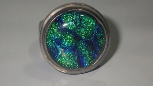 Vintage sterling silver hand made Dichroic art glass sz 6 heavy solid 13.1g ring - Picture 1 of 4