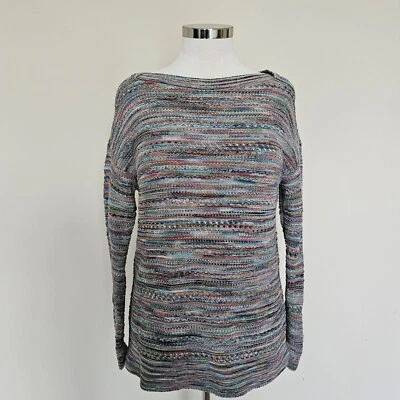 J Jill Size XS Colorful Knit 100% Cotton Multi Color Stripe Long Sleeve Sweater - Image 1 of 4