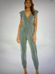 SUNDRY Flutter-Sleeved Jumpsuit Solid Sage Green Flutter Sleeve - Size 1 Small - Picture 1 of 17