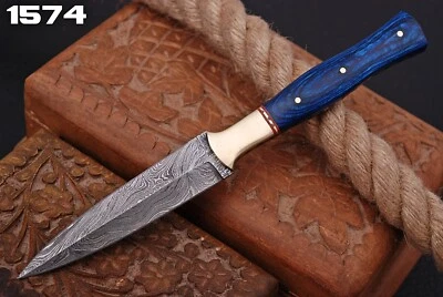 CUSTOM HANDMADE DAMASCUS STEEL KNIFE WITH LEATHER SHEATH FULL TANG X72 - Image 1 of 4