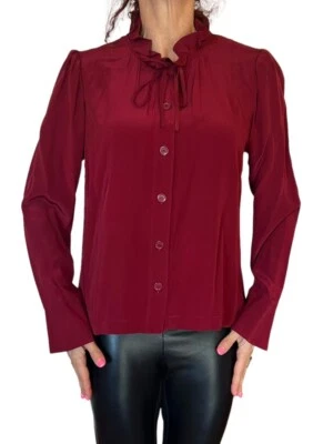 BLUSA MUJER SONIA RYKIEL SEDA ROJA ABOTONADA VOLANTES CUELLO CORBATA 42 M Foto 1 de 4