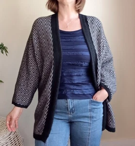 Merino Snug Wool Possum Silk Cardigan S Relaxed Open Fit Designer Luxury Boho - Picture 1 of 18
