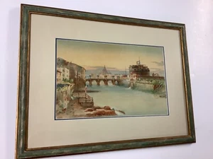 Antikes signiertes Aquarell Engelsburg, Mouslleum von Hadrian - Bild 1 von 15