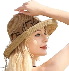 Beach Sun Straw Hats for Women, UPF 50+ UV Sun Protection Wide Brim Summer Straw - Picture 1 of 7
