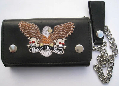 PORTE FEUILLE  CUIR NOIR  SKULL AIGLE    BIKER    MOTO    WESTERN  - Réf.01 - Photo 1/2