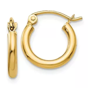 10K Yellow Gold Polished 2mm Tube Hoop Earrings for Women L- 9 mm, W-12.25 mm - Picture 1 of 4
