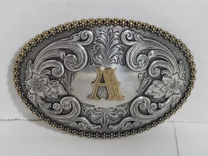 Nocona Antique Scroll & Initial Oval Belt Buckle Western "A"  - Picture 1 of 8