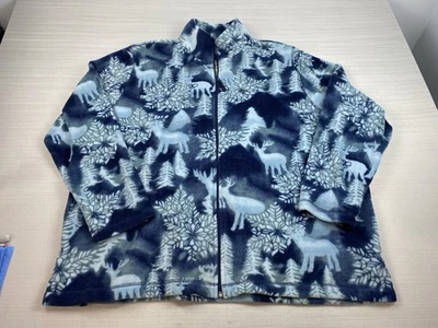 St Johns Bay Woman 2X Fleece Zip Up Jacket Blue Reindeer Snowflake Vintage - Image 1 of 4