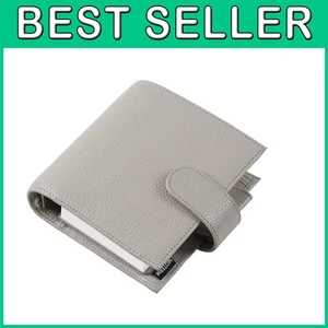 Planificador de anillos de lujo de bolsillo de cuero genuino - gris, anillo de 30 mm - Imagen 1 de 10