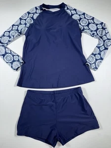 Daci Women Two Piece Rash Guard Long Sleeve Swimsuits UV UPF 50+ Medium, Blue - Picture 1 of 8
