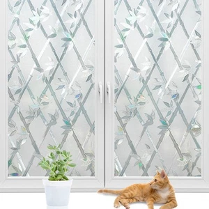 Etched Bamboo Design Static Cling Window Film - 35.6 x 78.7 Inches - Picture 1 of 8