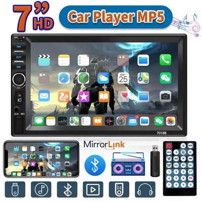 7" Double 2 DIN Car MP5 Player B-T Touch Screen FM/USB/AUX Stereo Radio - Image 1 of 4